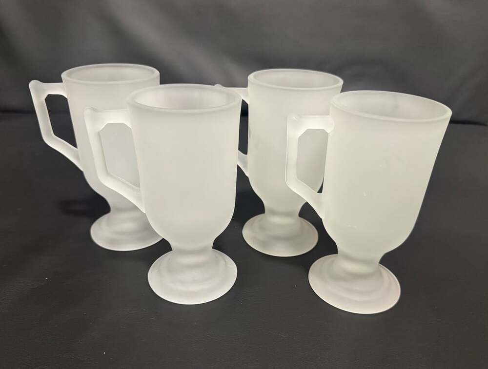 Vintage Frosted Glass Pedestal Mugs Set Of 4